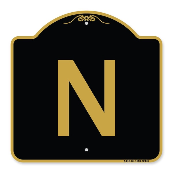 Signmission Designer Series Sign-Sign W/ Letter N, Black & Gold Aluminum Sign, 18" x 18", BG-1818-22938 A-DES-BG-1818-22938 - main